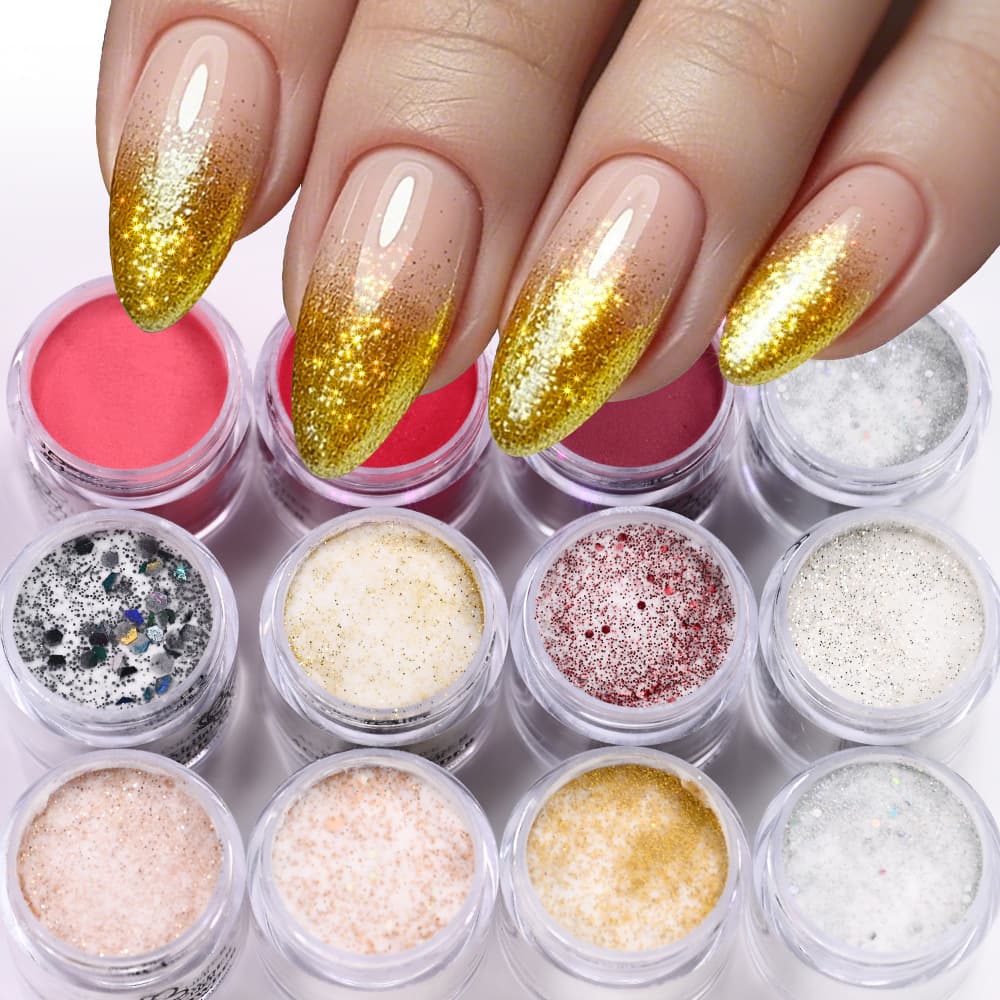 Nail Art Mixed Color Glitter and Sequins Set, Wine Red, Gold, Silver Fine Shimmer, Laser Glitter Nail Gradient Sprinkle Decoration