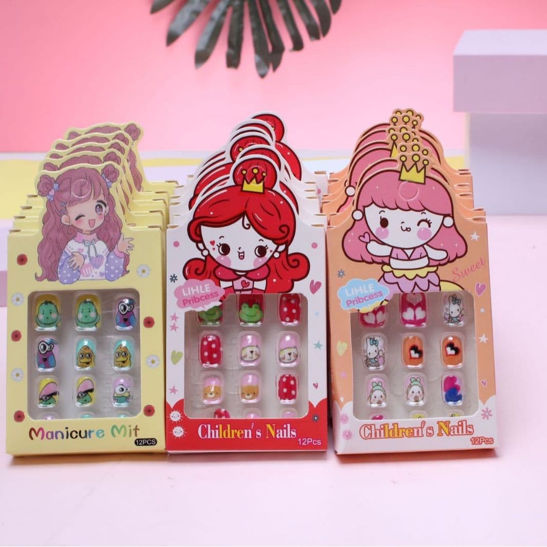 Children's Finished Nail Art Stickers, Press-On Nails for Kids, Trendy Decorative Nail Tips, Wearable Nails