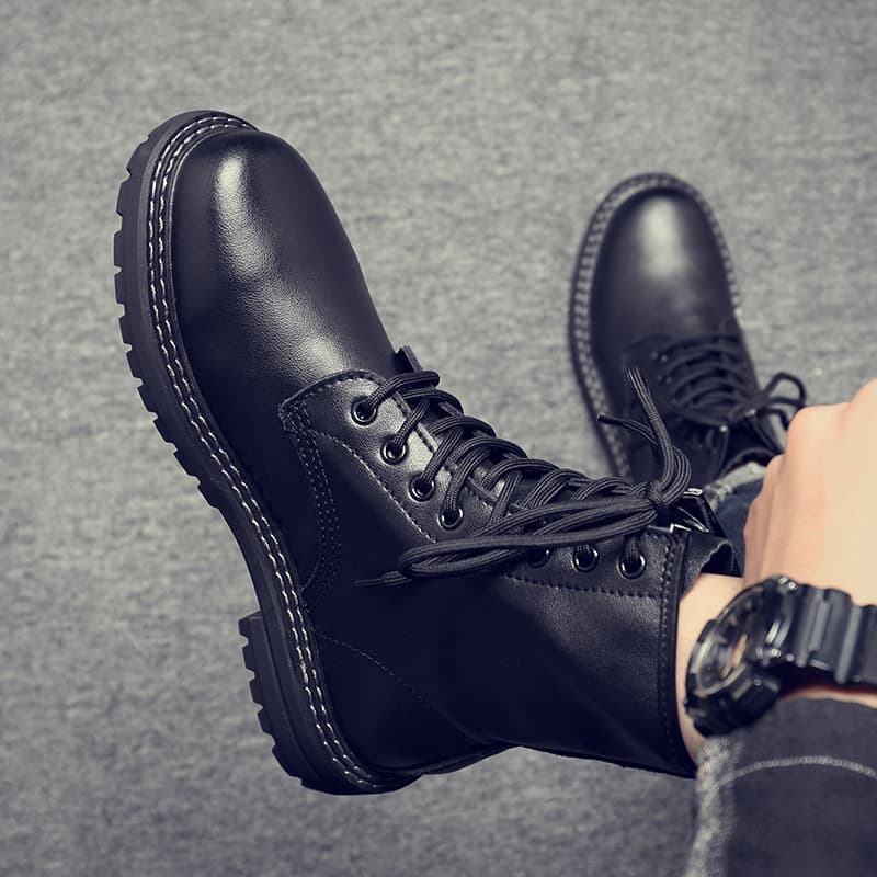 Extra Large 8-Hole Martin Boots Men's Shoes 45 High-Top Work Boots 46 British Style 47 Genuine Leather Black Mid-Top Work Boots 48
