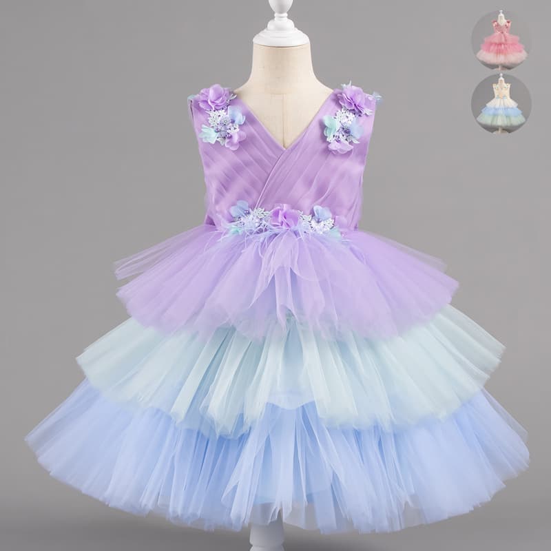 New Girls' Baby Formal Wear, Flower Girl Outfit, Princess Puffy Dress for Birthday Photography and Children's Cake Dress