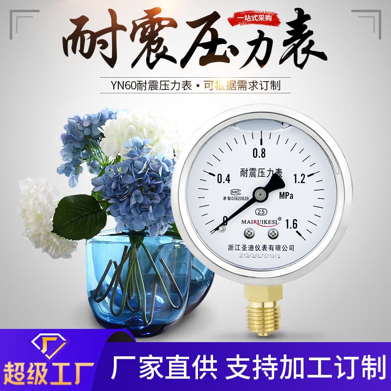 Supply of High-Precision Silicone Oil Pressure Gauge YN60, Stainless Steel Water/Oil Pressure, M14*1.5, Air Pressure, Vibration-Resistant