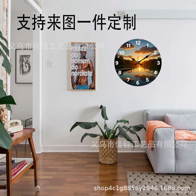 New Cross-Border Creative Design Landscape Silent Clock Retro Pastoral Style Wall Clock Quartz Wall-Mounted Clock