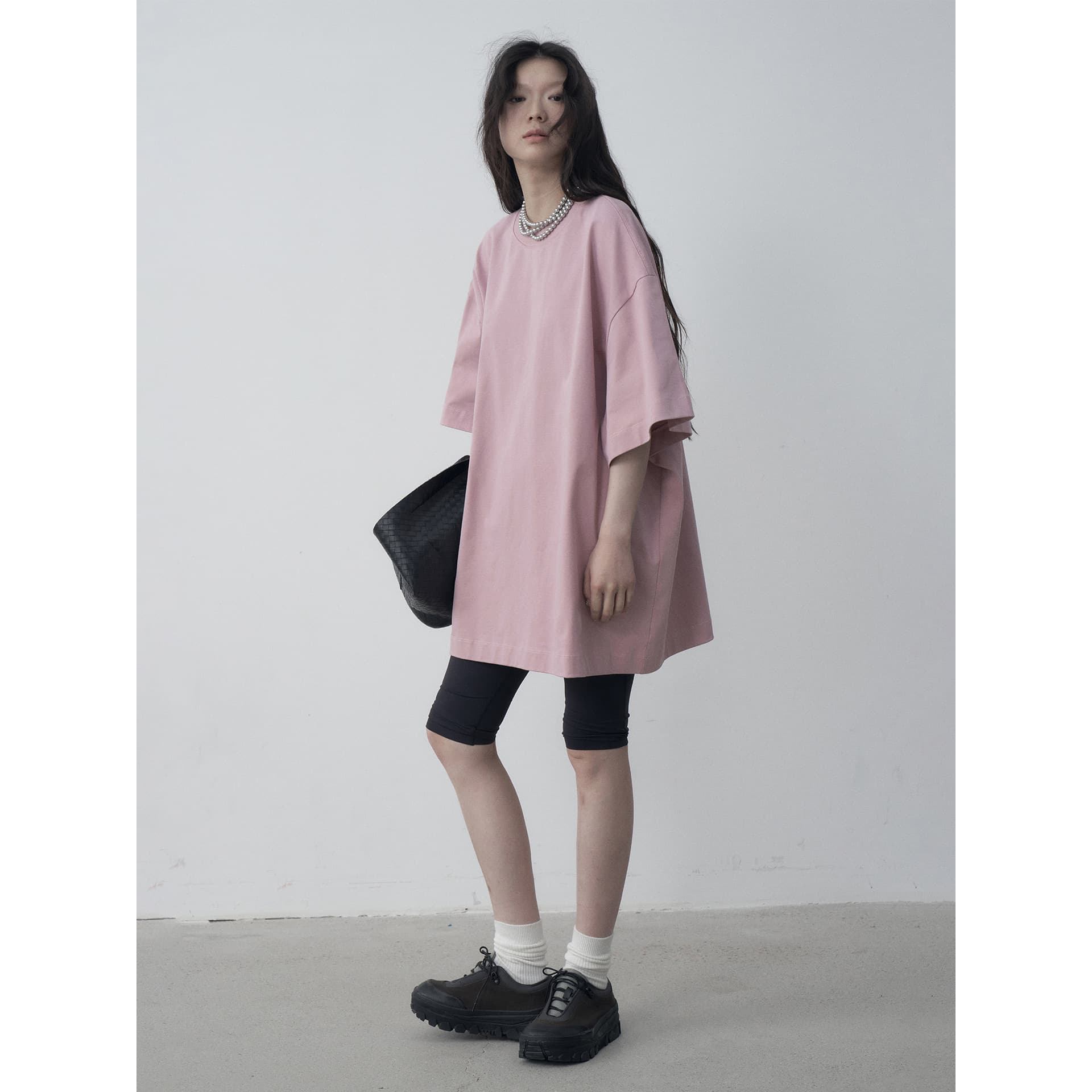 2389# Chic Gray Plum Color Classic Wide Neck Oversized Structured Heavyweight Short Sleeve T-Shirt