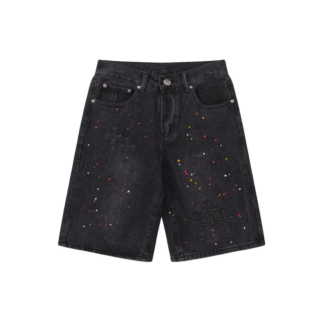 2025 summer new CH cross embroidery distressed denim shorts five-seventh shorts unisex one-piece shipping