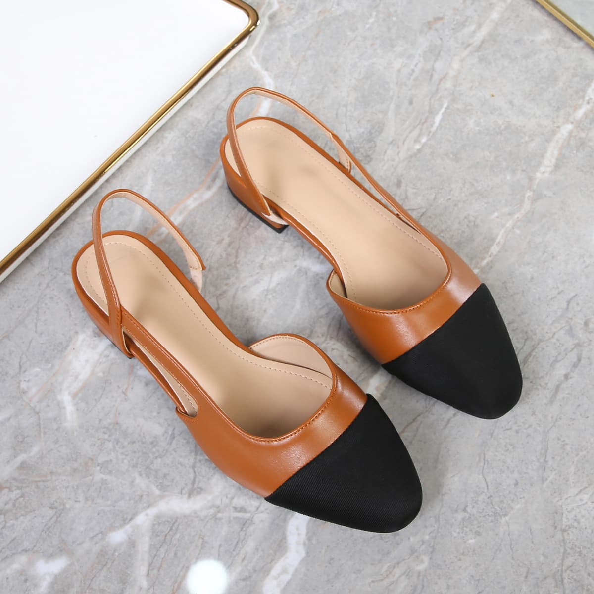 Soft Leather Color Block Sandals Flat Heel Medium Heel High Heel French Style New Small Fragrance Wind Low Cut Single Shoes