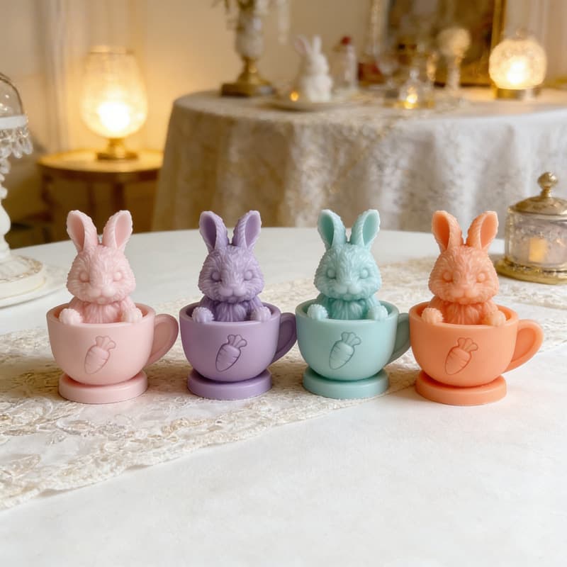 Caifu Tea Cup Rabbit Candle Silicone Mold Handmade Creative Easter Rabbit DIY Aromatherapy Decorative Ornament