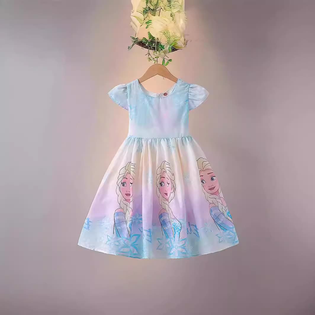 Girls' Dress Frozen Summer Lightweight Elsa Princess Dress Cartoon Kids Vest Dress Princess Gown