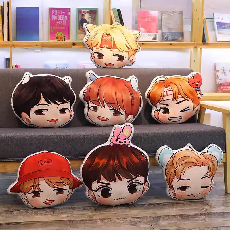 Cartoon BTS Chibi Plush Doll Cushion Pillow for Sofa Home Decoration