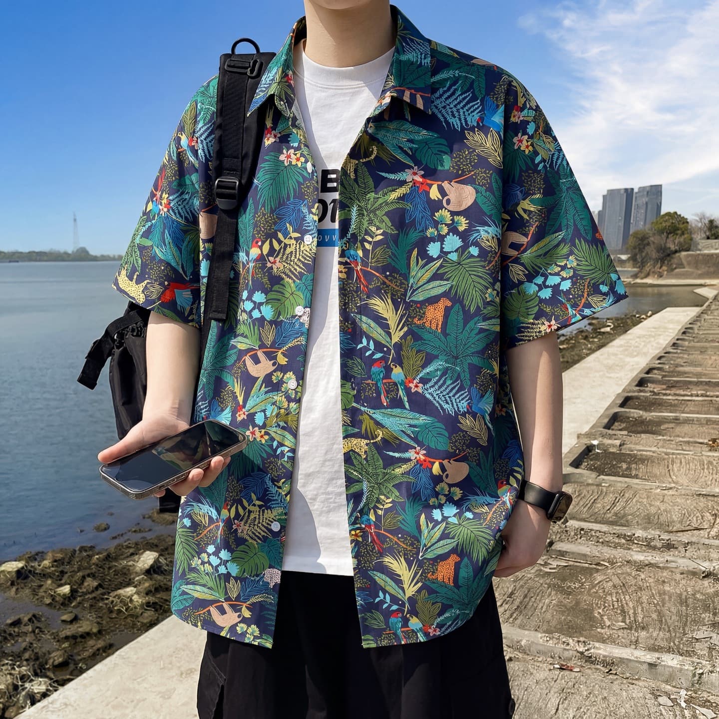 Youth Short Sleeve Shirt for Boys 2026 New Trendy Loose Casual Top for Middle and High School Students Floral Shirt