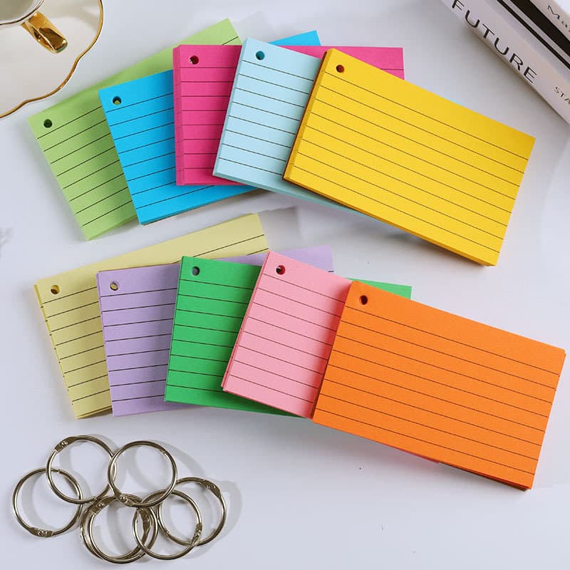 Cross-border American Style Portable Lined Index Cards Notepads Thick with Metal Rings Leather Cover Loose-leaf Notebook Colorful Vocabulary