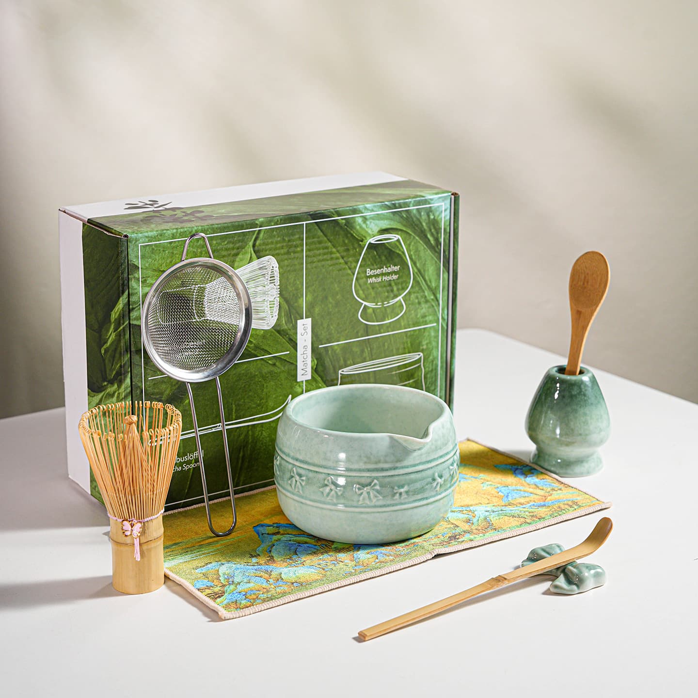 Matcha Bowl with Spout Matcha Tool Brush Tea Bowl Stirrer Set Japanese Ceramic Kiln-Transmutation Glaze Hundred-Bamboo