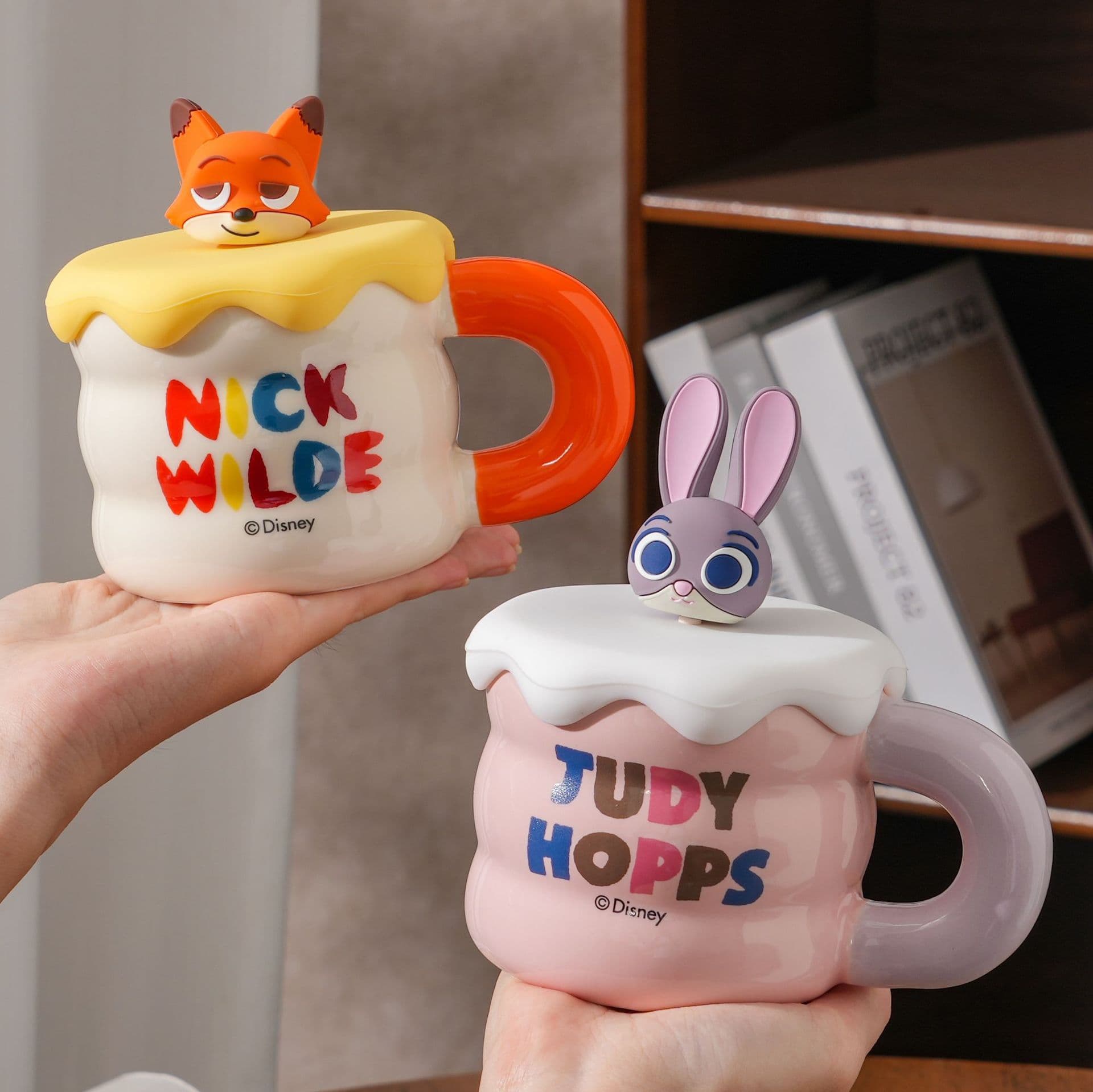 Zootopia Licensed Ceramic Mug with 3D Figure Lid Judy Nick Cartoon Couple Cup