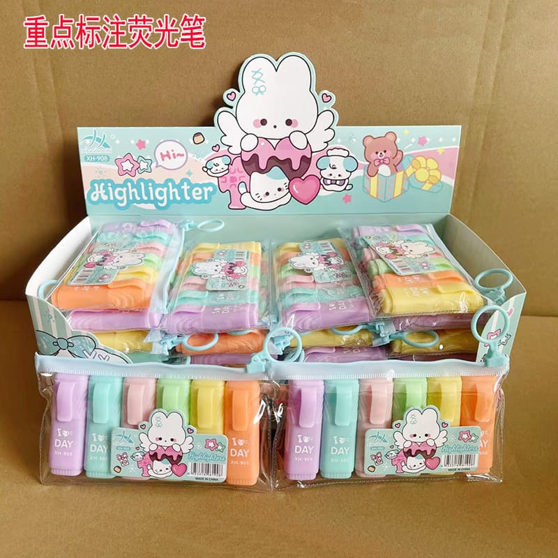 Set Mini Highlighter Set 6 Colors Eye-Caring Macaron Highlighters Marking Pens for Key Points Bulk Wholesale
