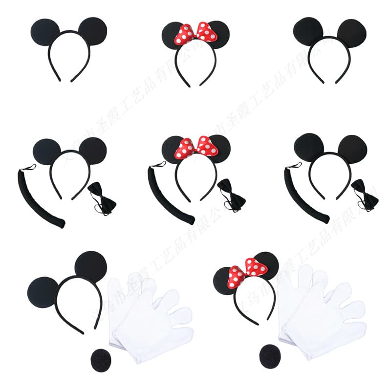 Mickey Minnie Mouse Headwear Party Performance Ears Hair Hoop Gloves Clown Nose Set Children's Day Party Supplies
