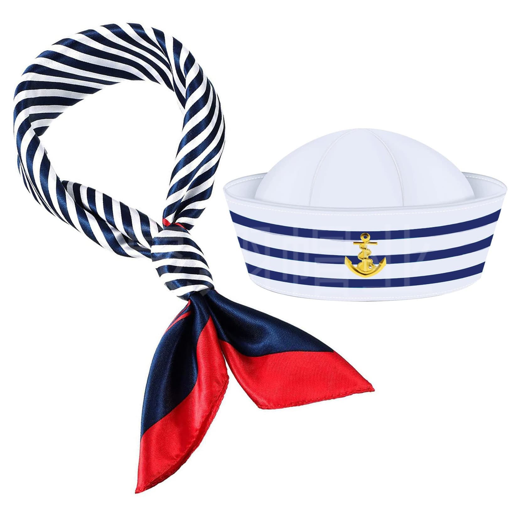 Role-Play Sailor Hat Festival Party Costume Accessory Cosplay Captain Navy Hat Scarf Set