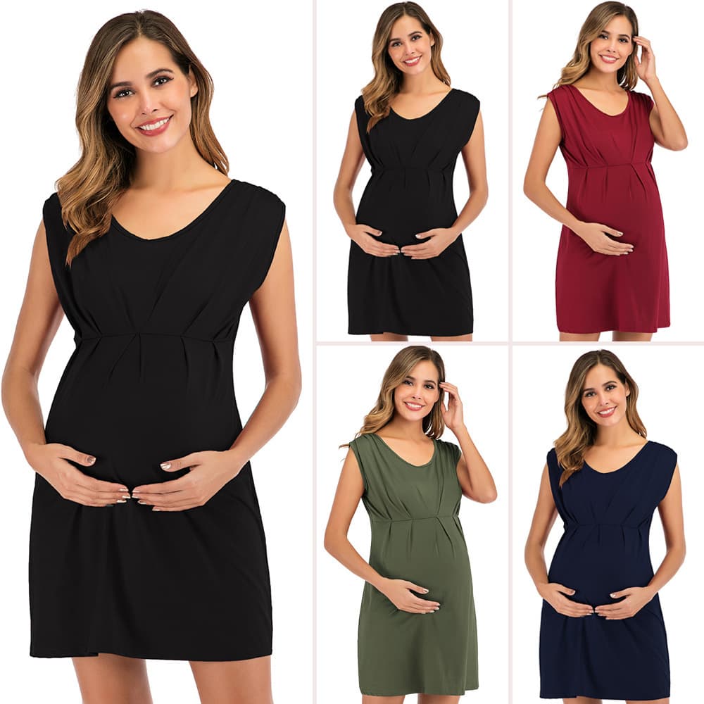 2022 European and American Solid Color Maternity Dress, Cross-border Trade Knit Crew Neck Sleeveless Maternity Dress, Amazon Bestseller