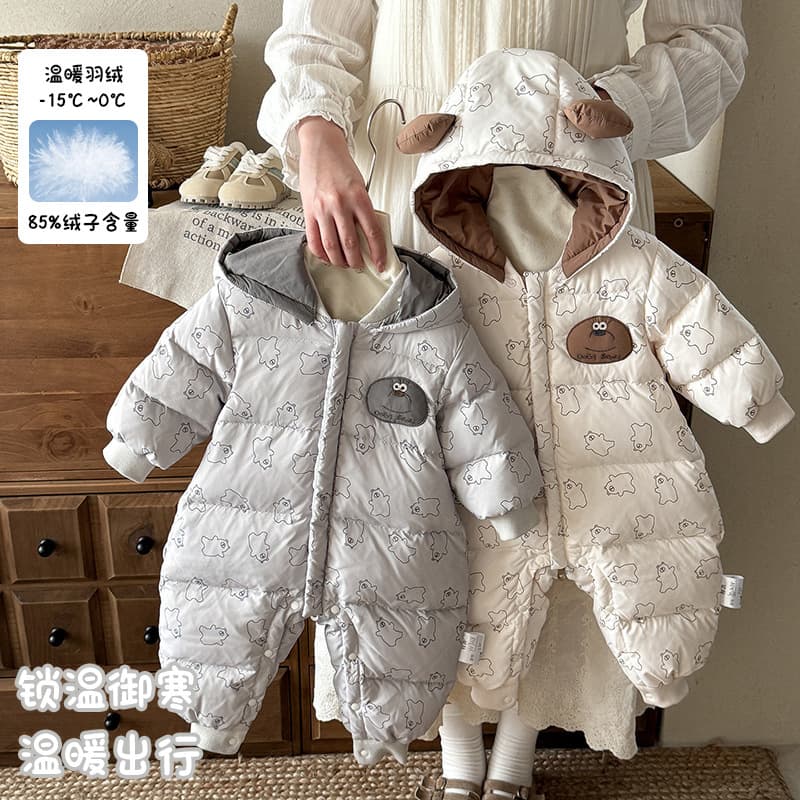 Newborn Baby Long Creeper Winter Infant Down Jumpsuit Hooded Outdoor Warm Down Jacket Class A
