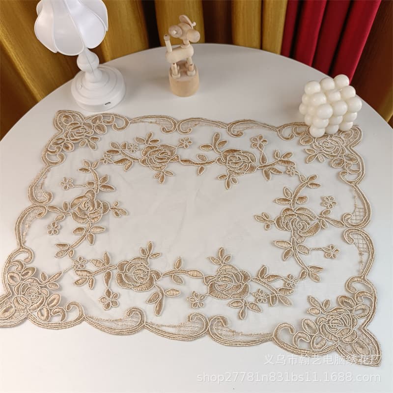 European-style Double-layer Mesh Lace Embroidered Table Runner, Tea Set Cover, Nightstand and TV Dust Cover Decorative Cloth