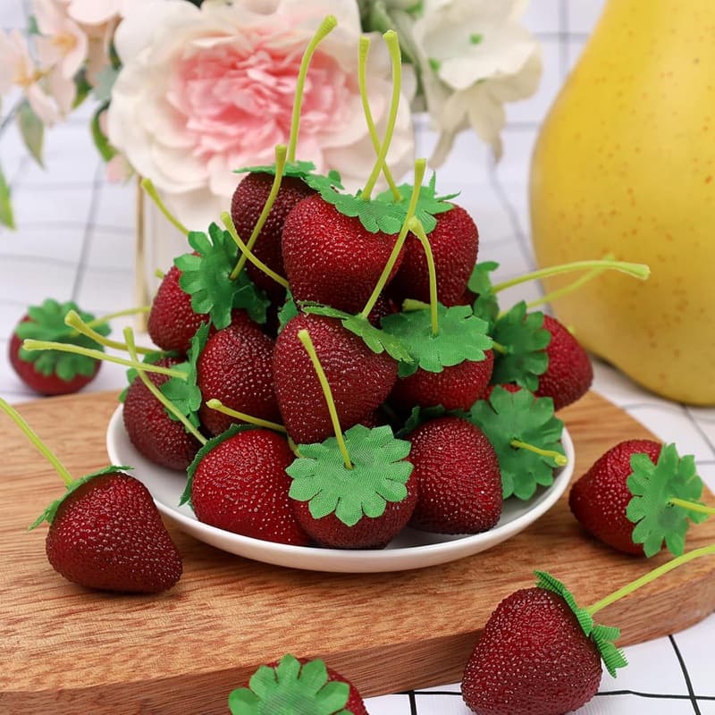Simulation Strawberry Model Fake Fruit Photography Prop Decoration Plastic Strawberry Ornament Shooting Model Simulation Green Plant