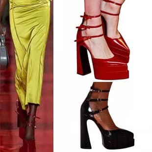 European and American Runway Buckle Strap Chunky Heel Pointed Toe Open Toe Patent Leather Sandals Ultra High Heel Platform Extreme High Heel Runway Heels