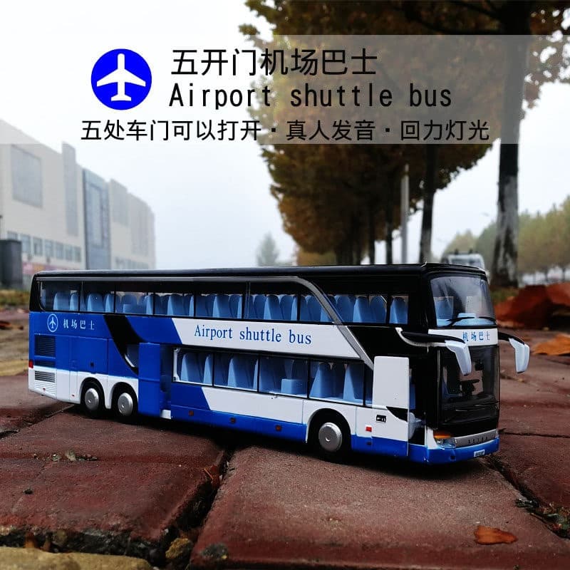 Boy's Bus Toy Model, Realistic Double-Decker Bus, Alloy Five-Door Large Bus, Children's Toy Car