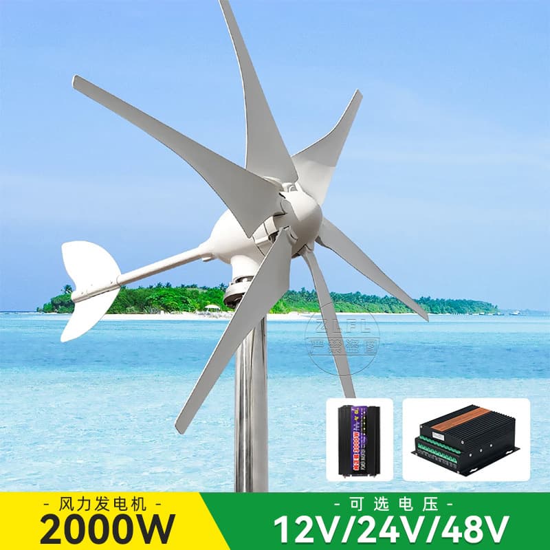 2000W Wind Turbine Generator 12V 24V Permanent Magnet Wind Generator Wind-Solar Hybrid Suitable for Home and Other Uses