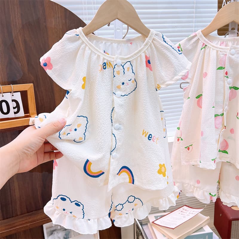 New Summer Short-Sleeve Set Thin Baby Girl Breathable Air Conditioning Wear Fashionable Casual Pajamas