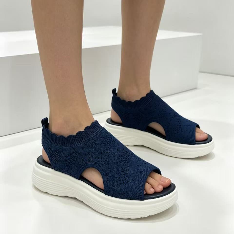 Summer Fashion Casual Beach Shoes for Women, Slip-on Flyknit Sandals, Flat Hollow Open-Toe Roman Sandals, Cross-border Women's Shoes