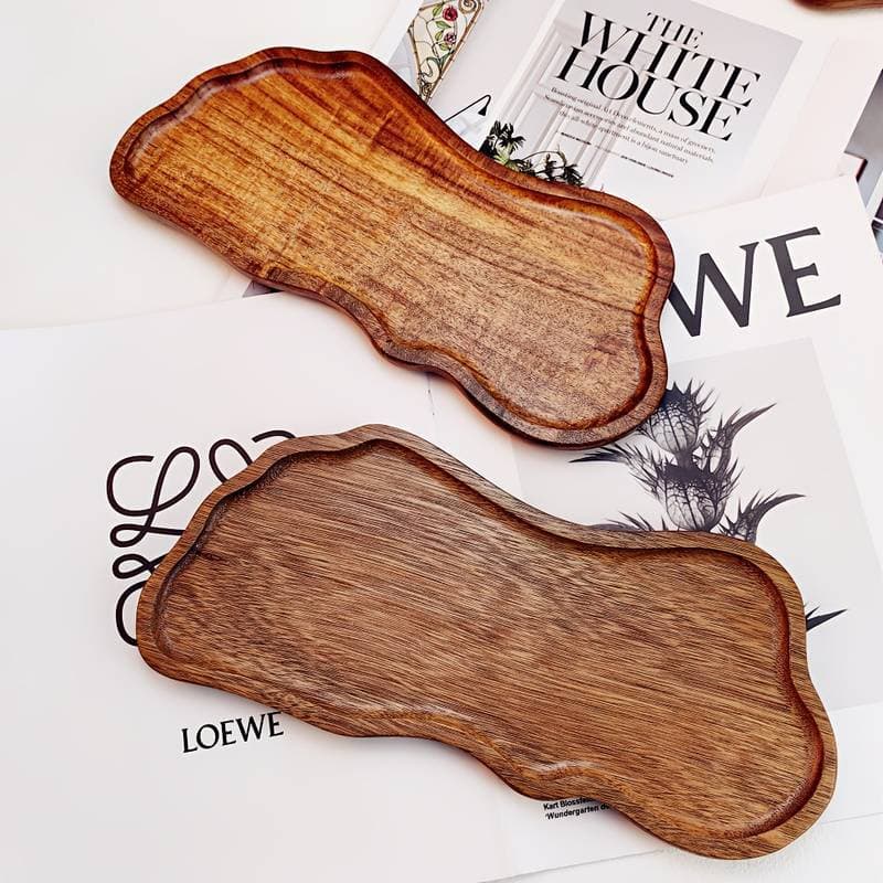 Acacia Wood Large Foot-Shaped Tray Hotel Tea Cup Tray Home Solid Wood Plate Restaurant Wooden Fruit Tray
