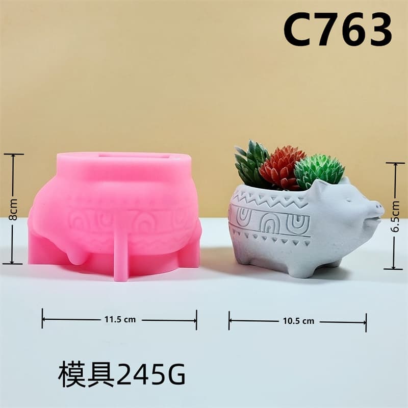 Pig Flower Pot Silicone Mold Art Simple DIY Handmade Plaster Concrete 3D Decoration C763