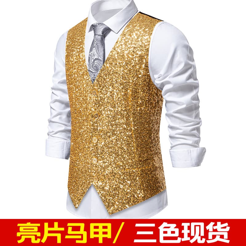 Cross-border men's sequined vest, nightclub vest, emcee stage performance costume, host costume, performance vest manufacturer
