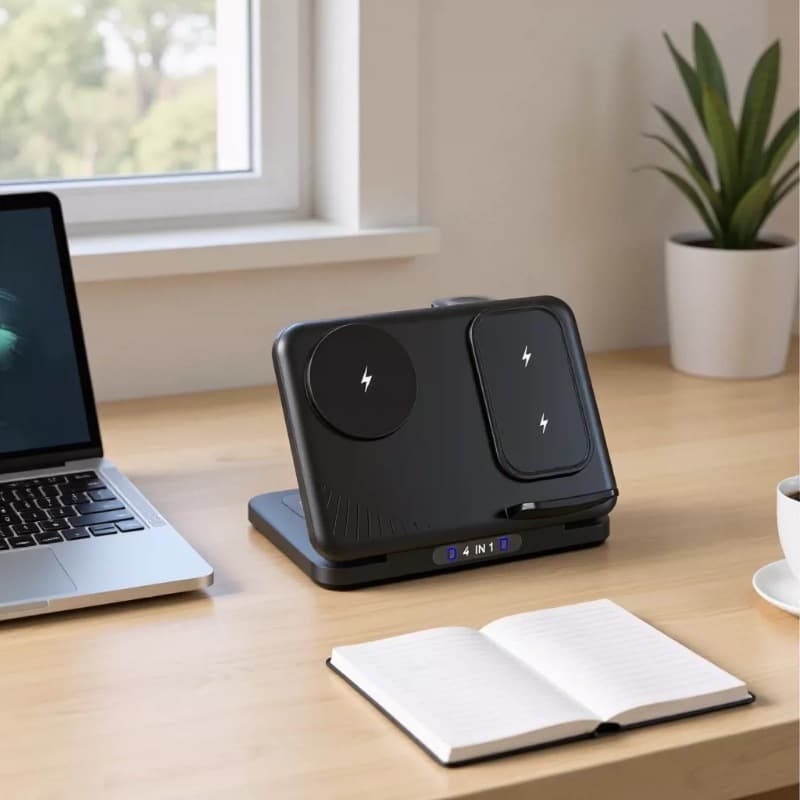 In Stock 4 IN 1 Dual Phone Fast Wireless Charger Foldable Stand Compatible with Samsung Apple Phones Watches