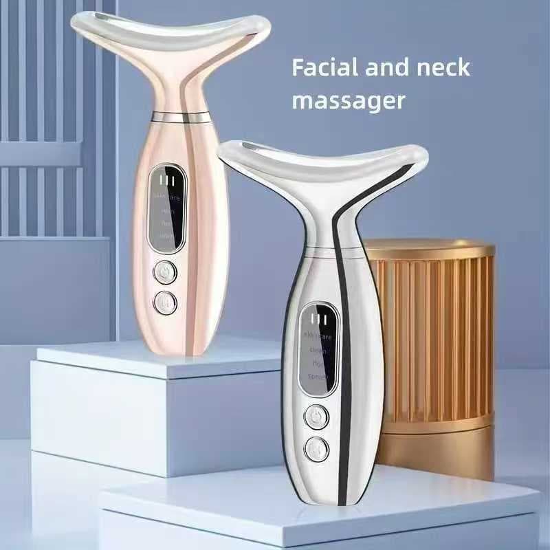 New Electroplated Neck Beauty Device with Vibration, Heat Therapy, Photon Rejuvenation, and Serum Absorption, Portable Neck Massager for Cross-Border E-Commerce