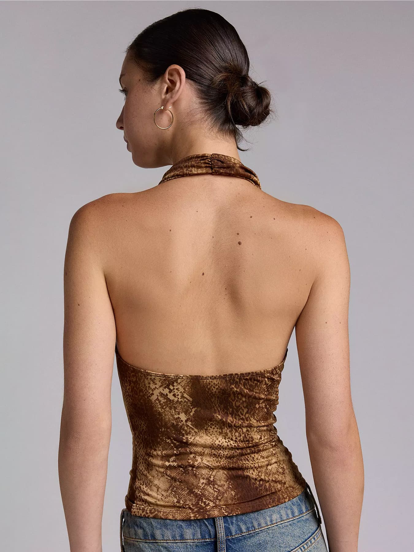 American Retro Snake Print Deep V Halter Top for Women Summer New Ins Style Pure Desire Short Crop Top