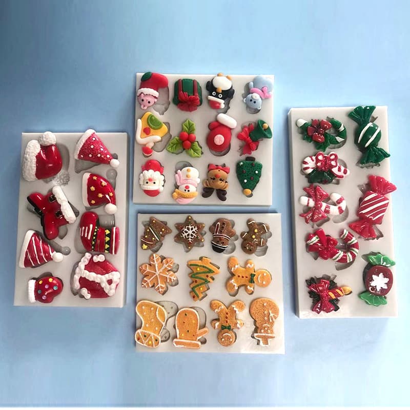 Christmas Series Santa Claus Cartoon Reindeer Christmas Tree Snowflake Shaped Chocolate Fondant Baking Silicone Mold