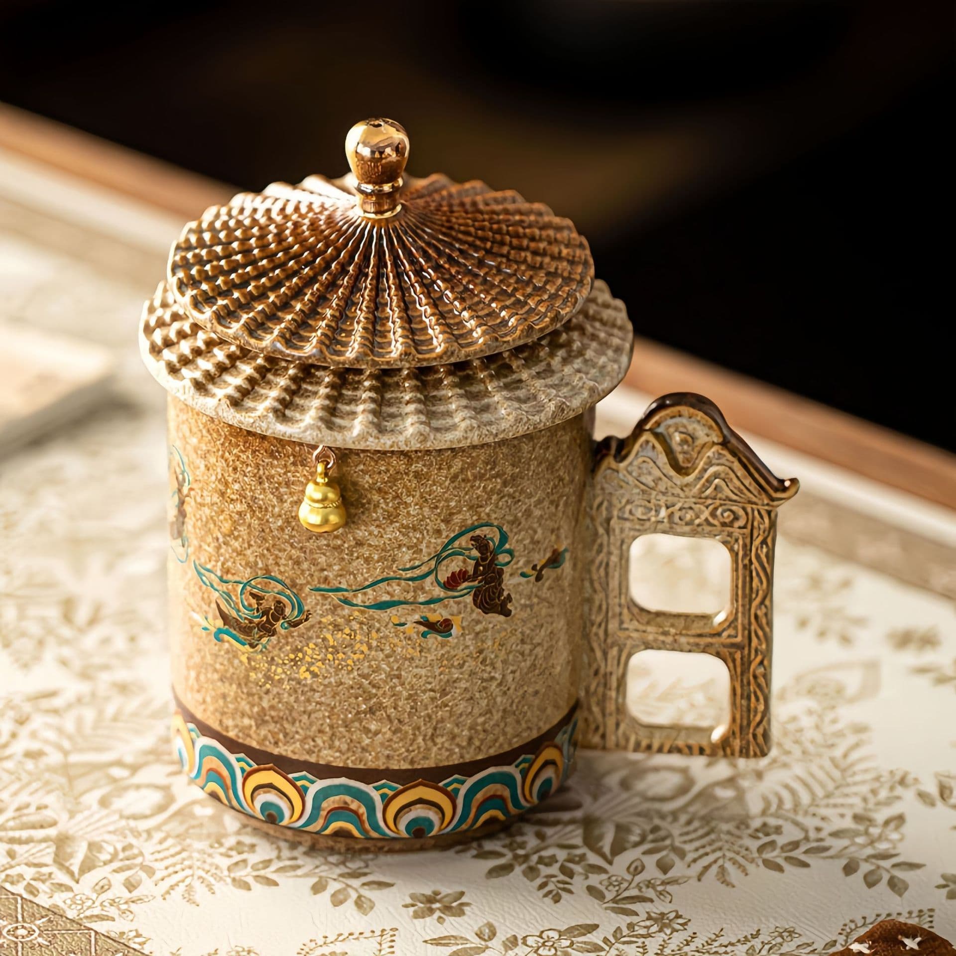 Dunhuang Flying Apsaras Tea Separation Cup, Palace Museum Creative Ceramic Mug, Home Office Water Cup, Tea Cup for Tea Drinking