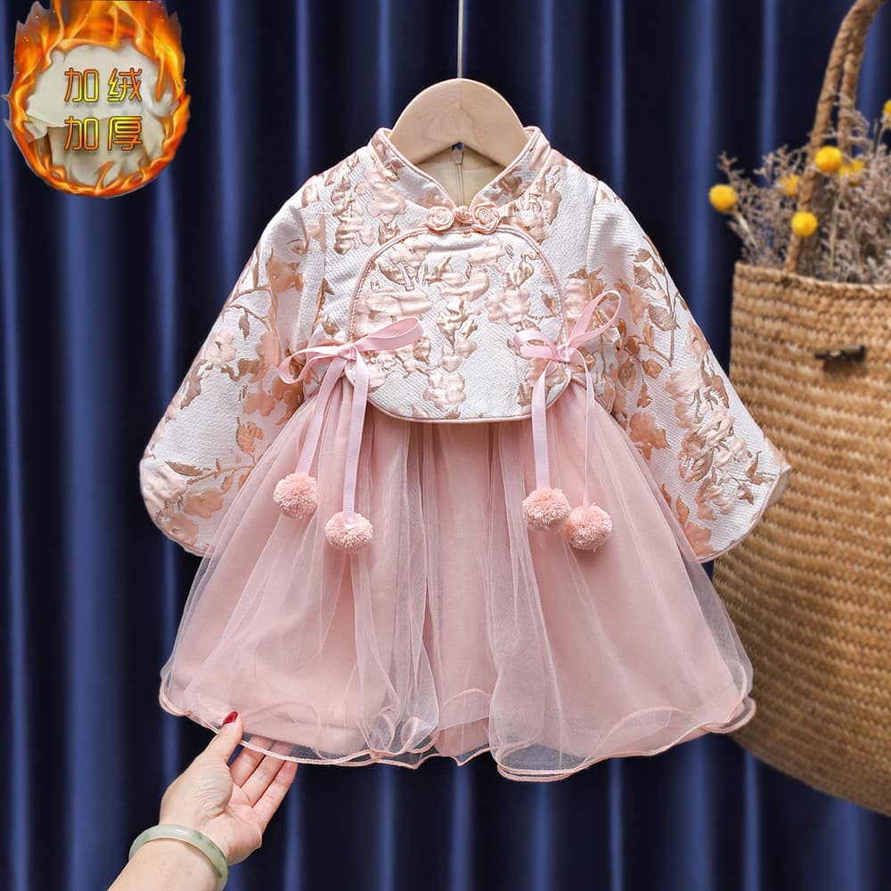 Hanfu New Year Outfit Chinese Style Tang Suit for Toddlers Winter Qipao Dress Baby Girl Winter Ethnic Style