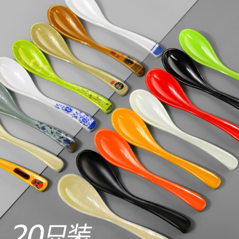 20 Ramen Spoons, Melamine Spoons, Plastic Soup Ladles, Long Handles, Commercial Restaurant Hook Spoons, Mala Tang (Spicy Hot Pot) Imitation Porcelain Tableware, Spoons