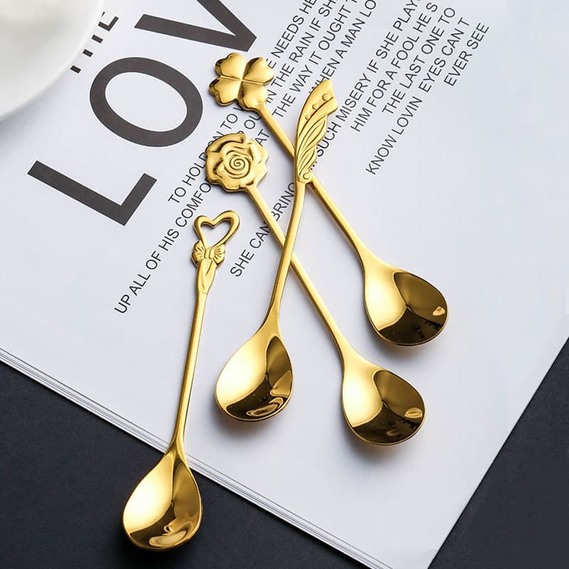 Cross-border 304 stainless steel coffee spoon four-leaf clover mixing spoon creative bird's nest spoon love dessert spoon rose flower spoon