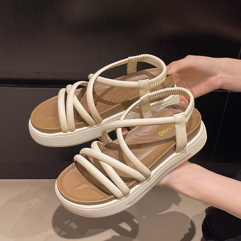 Women's Thick Heel Sandals Comfortable Breathable Beach Shoes Fashionable Summer Outdoor Wear Roman Style Slip-On Sandals