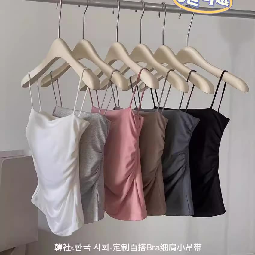 Korean style versatile bra, thin shoulder camisole, 6603, new summer style, one-piece bra pad, slim fit, pleated base layer vest for women.