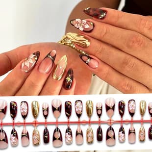 Vintage French 3D Gilded Almond Press On Nails Cross-Border European American Rhinestone Ins Fashion Nail Tips Nails