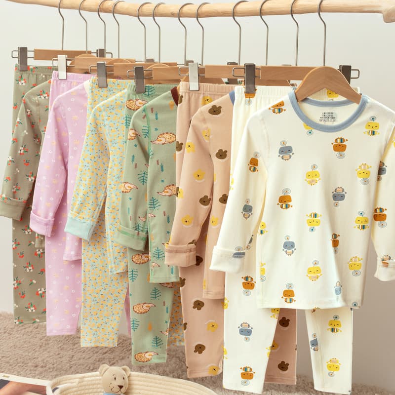 Pure Cotton Thermal Underwear Set for Boys and Girls, Medium and Large Children's Sleepwear, Little Girls' Base Layer Cotton Sweater, Winter