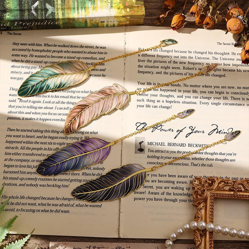 Retro Feather Bookmark Student Mark Decorative Book Page Clip Holiday Gift Children's Souvenir Stationery Prize Gift