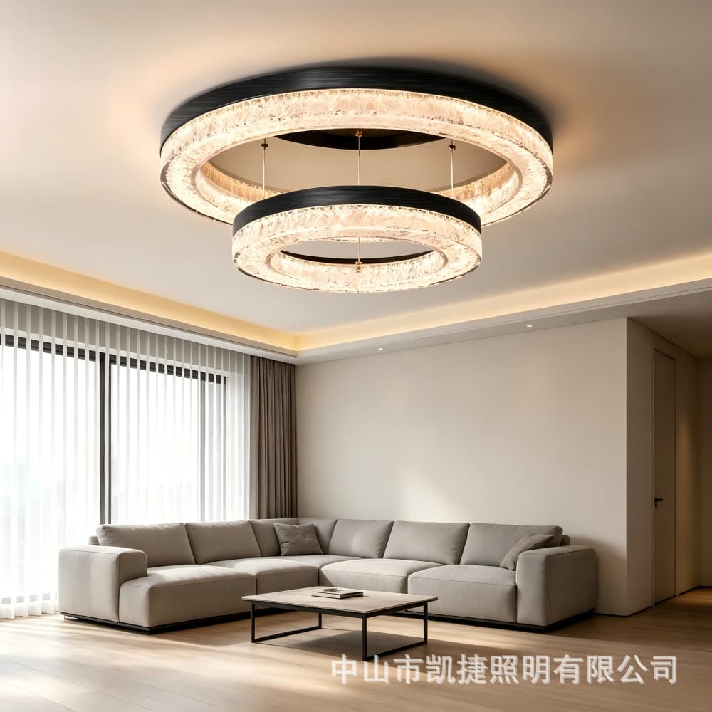 Light luxury ring ceiling lamp ice crack resin lampshade LED ceiling lamp single layer double layer optional bedroom living room