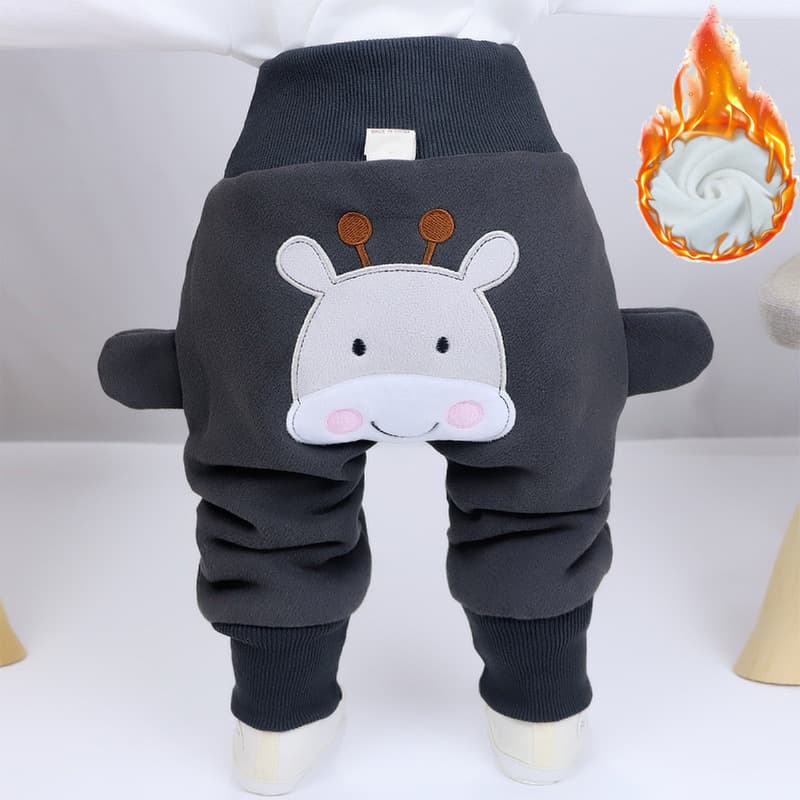 Fleece-Lined Thickened Warm Unisex Baby Pants Autumn/Winter Outfits Toddler Infant Clothes Big PP Pants for Outings