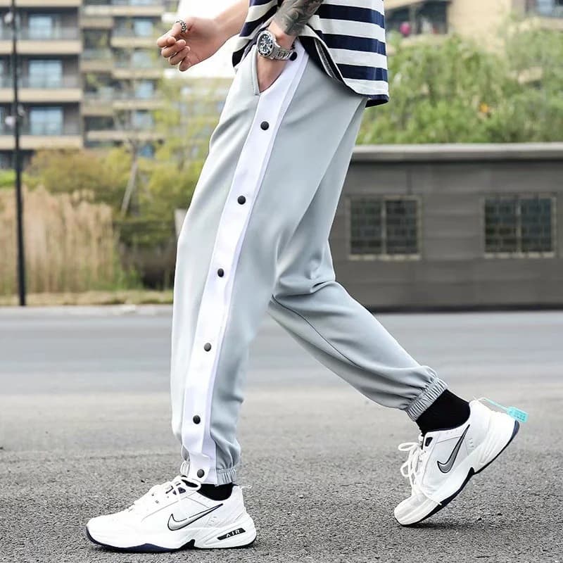 Men's Side Button Pants Training Joggers 9/10 Length Basketball Training Pants Full Button Sweatpants