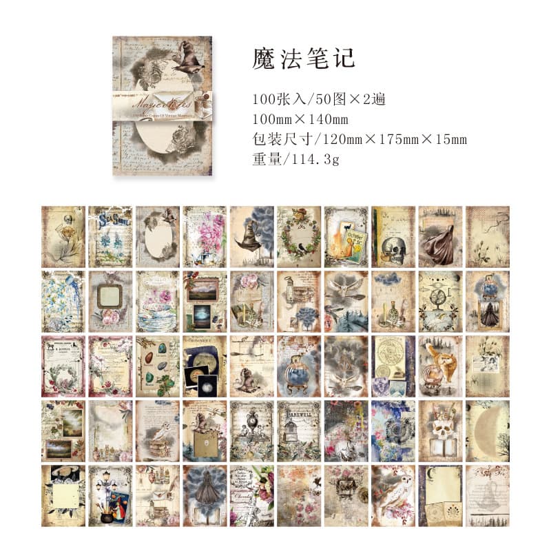 MoMo Paper Pad, Human World Dawn & Dusk Series, Retro Artistic DIY Journal Decorative Background Collage Stickers, 8 Styles to Choose From