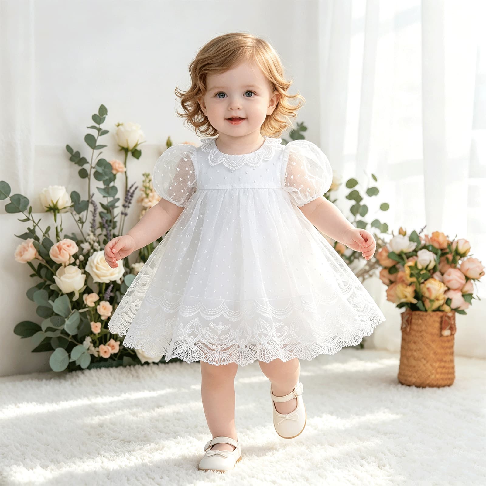 Wholesale spot European and American children's dress princess dress wedding dress baby birthday piano fluffy baby shower dress