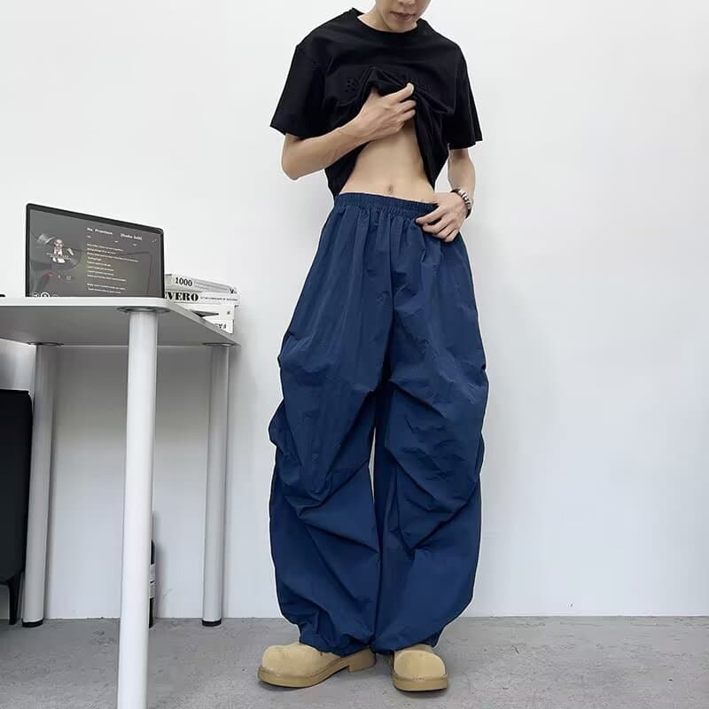Navy quick-drying overalls men's summer American high street sports wide-leg casual hip-hop jazz dance machete pants